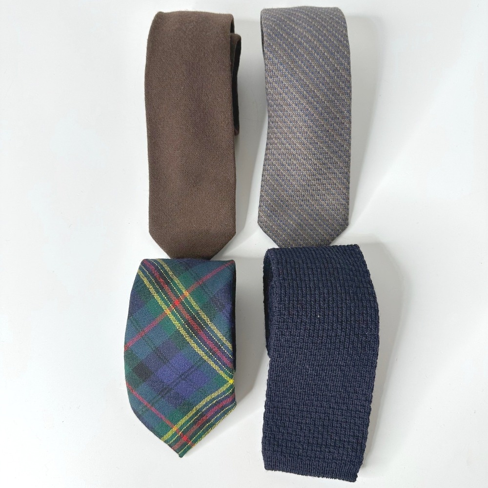 4 Vintage Mens Wool Neck Ties Stafford Equus Lands End Dundee Discovery Mohair